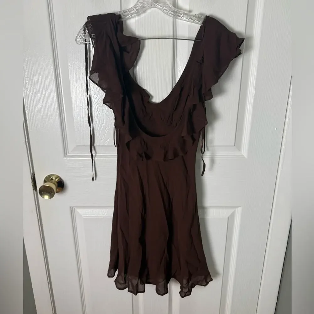 Reformation Arni Mini Dress in Cafe Brown 2 - Picture 4 of 7